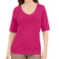 Karen Scott Women's Button Detail V Neck Top Pink Size Small