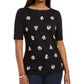 Karen Scott Women's Printed Scalloped Cotton Top Black Size X-Small
