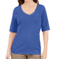 Karen Scott Women's Button Detail V Neck Top Blue Size Medium