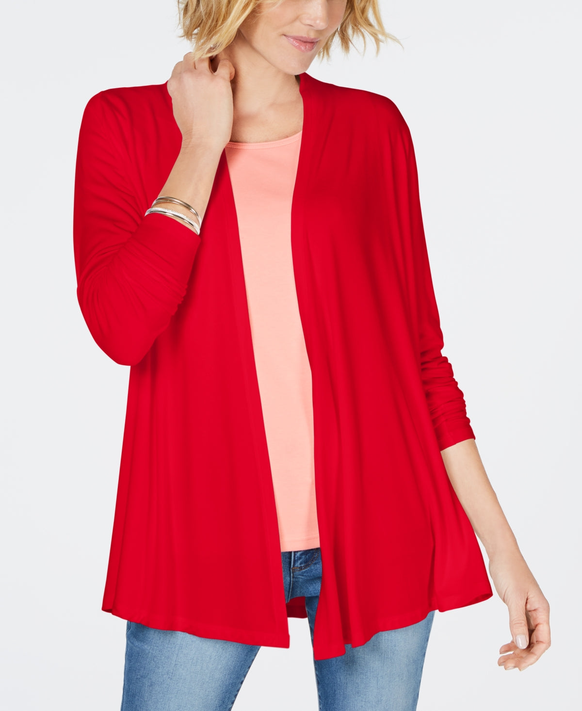 Karen Scott Women's Draped Open Front Cardigan Red Size Medium