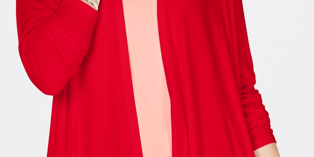 Karen Scott Women's Draped Open Front Cardigan Red Size Medium