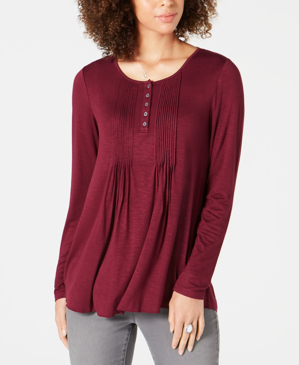 Style & Co Women's Pintuck Top Red Size Petite Large