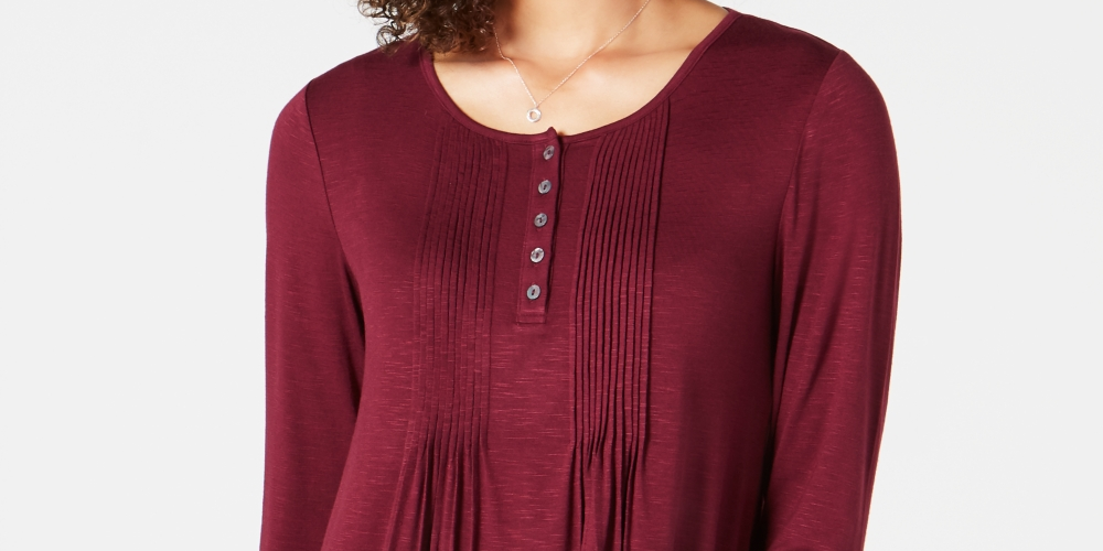 Style & Co Women's Pintuck Top Red Size Petite Large