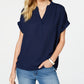 Charter Club Women's Split Neck Short Sleeve Top Blue Size PS/M