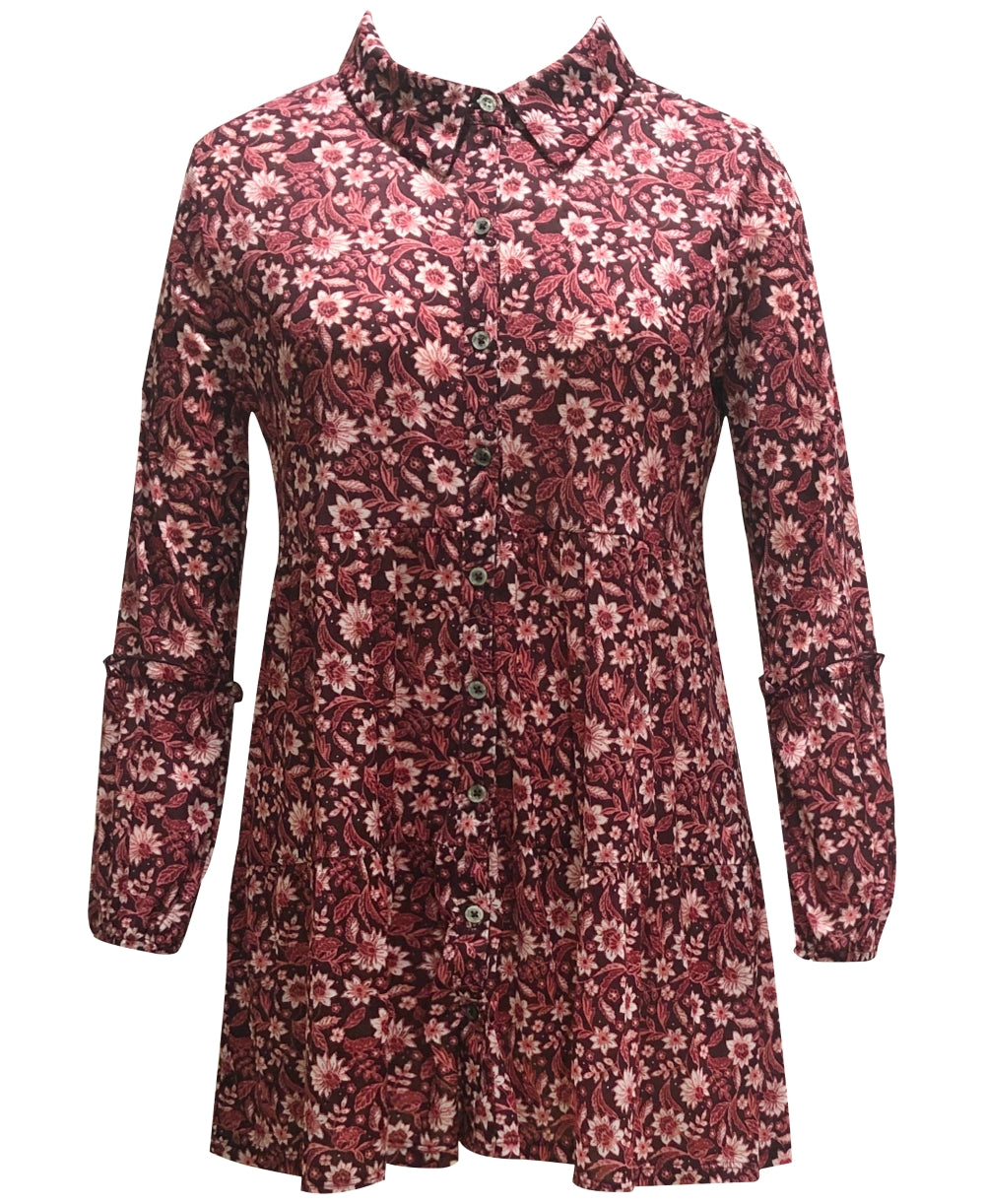 Style & Co Women's Floral Print Tunic Wine Size Medium