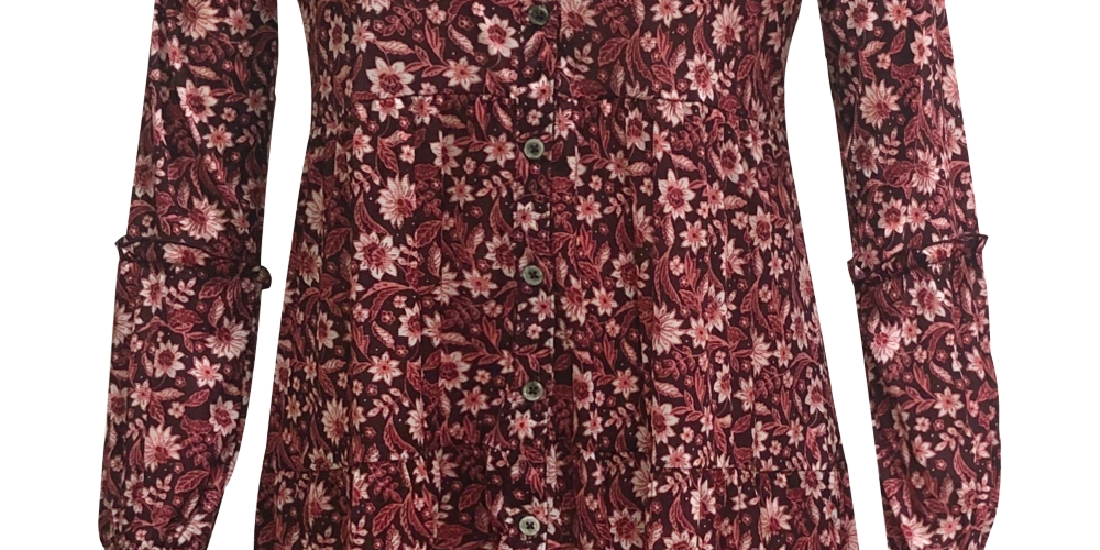 Style & Co Women's Floral Print Tunic Wine Size Medium