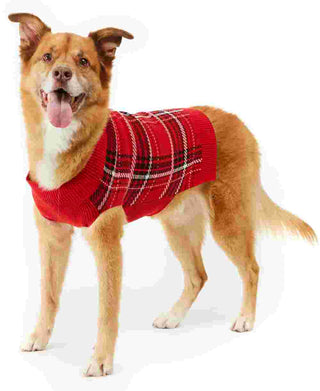 Charter Club Women's Herringbone Plaid Dog Sweater Red Size X-Small