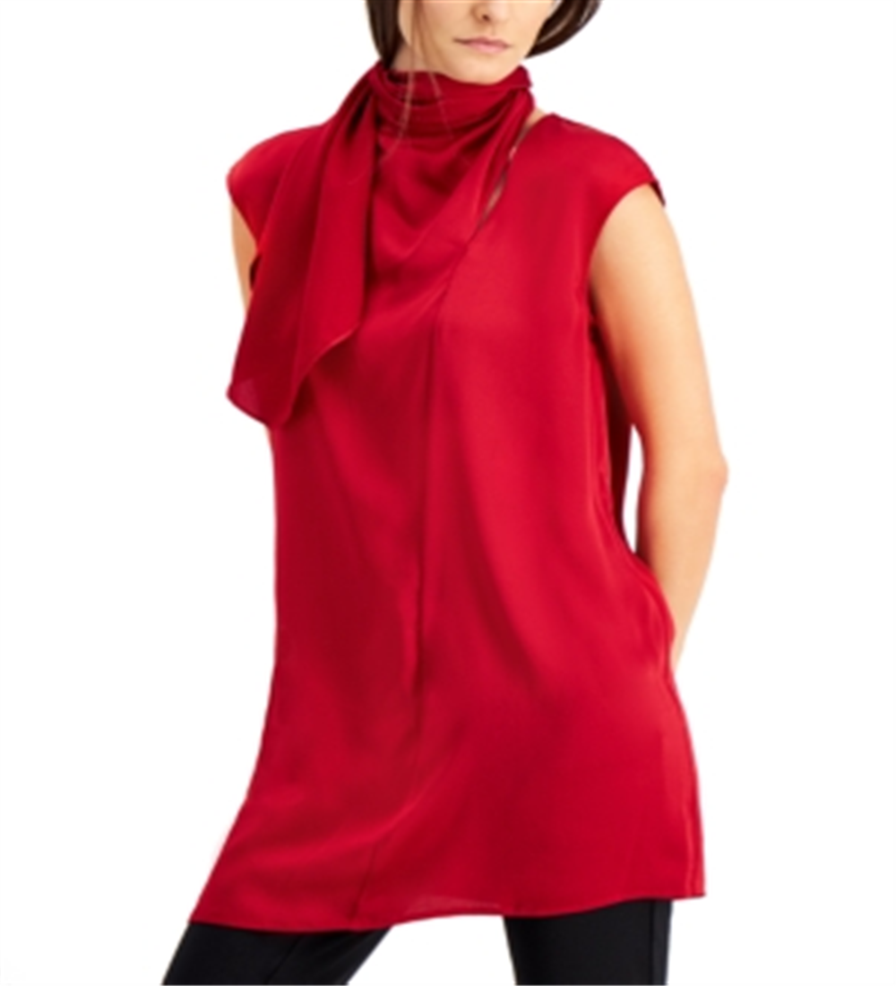 Alfani Women's Solid Tunic Blouse Red  Size X-Large