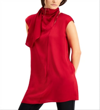 Alfani Women's Solid Tunic Blouse Red  Size X-Large