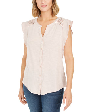 Style & Co Women's Eyelet Sleeveless Shirt Beige Size XX-Large