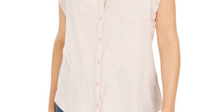 Style & Co Women's Eyelet Sleeveless Shirt Beige Size XX-Large