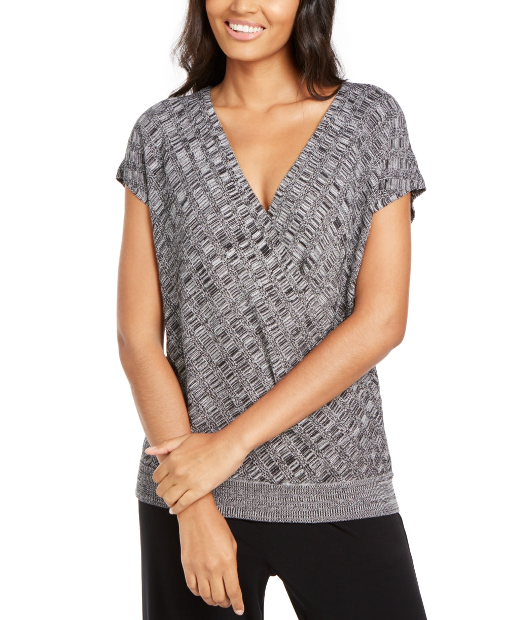 Alfani Women's Textured Surplice Sweater Gray Size Petite XL