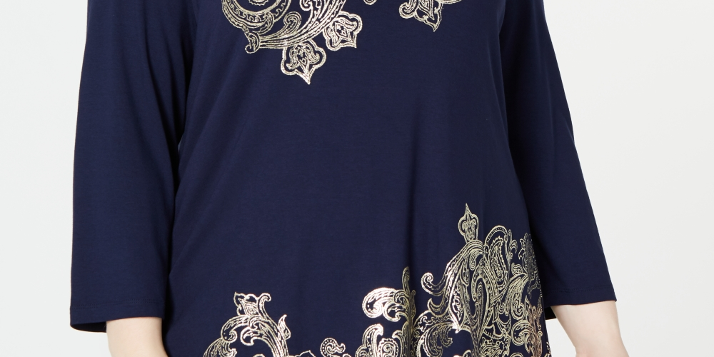 JM Collection Women's Plus Metallic Print Top Blue Size 0X