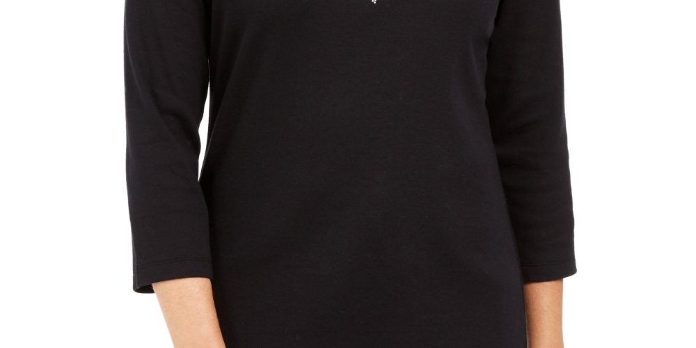 Karen Scott Women's Shell Graphic Top Black Size Petite XL