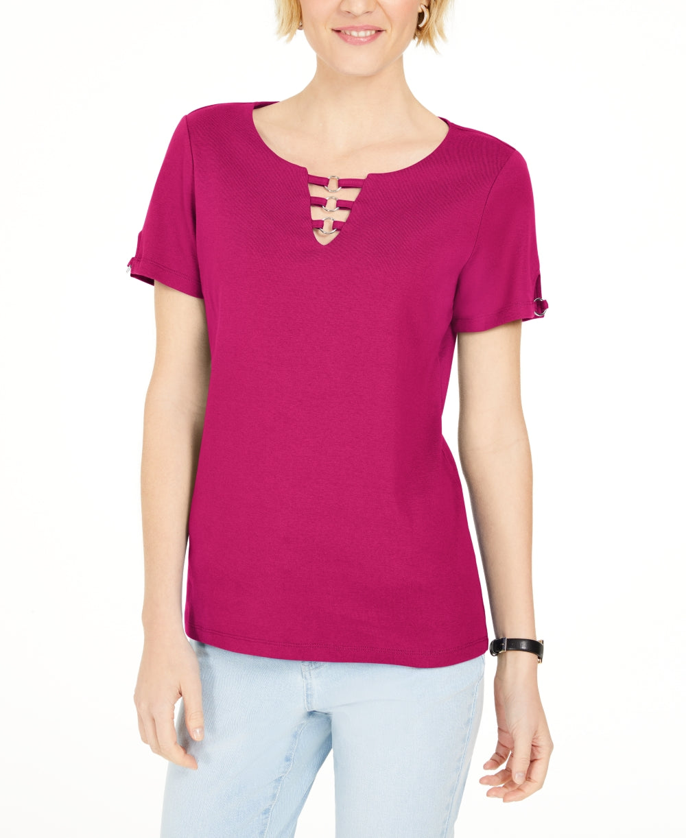 Karen Scott Women's Triple Ring Cutout Top Pink Size Smal