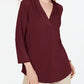 Charter Club Women's Pleat Neck 3/4-Sleeve Top Wine Size Petite L