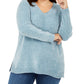 Karen Scott Women's Plus V Neck Chenille Sweater Pastel Blue Size 1X