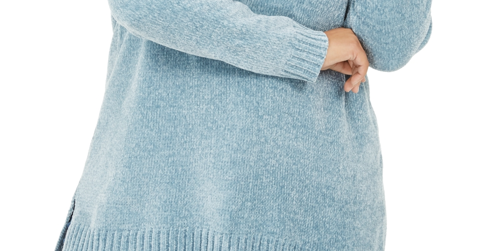 Karen Scott Women's Plus V Neck Chenille Sweater Pastel Blue Size 1X