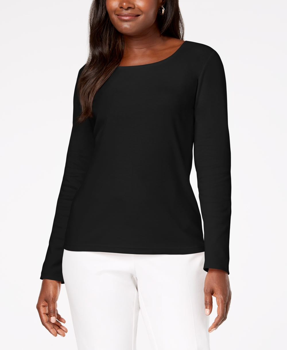 Karen Scott Women's Dot Lace Trim Dolman Blouse Black Size Small