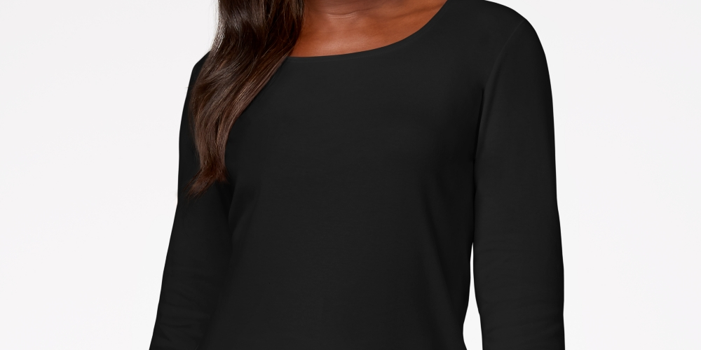 Karen Scott Women's Dot Lace Trim Dolman Blouse Black Size Small