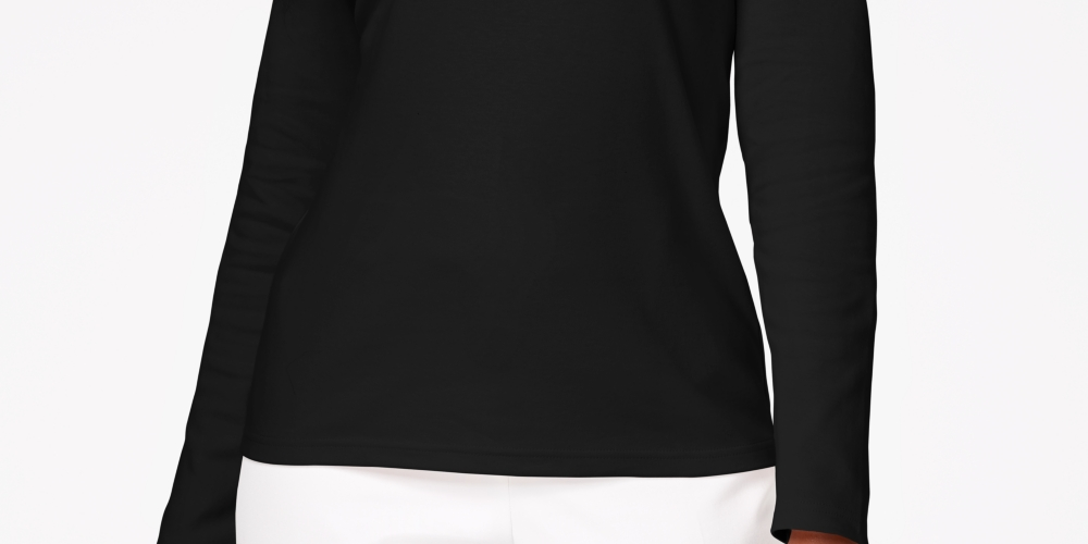 Karen Scott Women's Dot Lace Trim Dolman Blouse Black Size Small