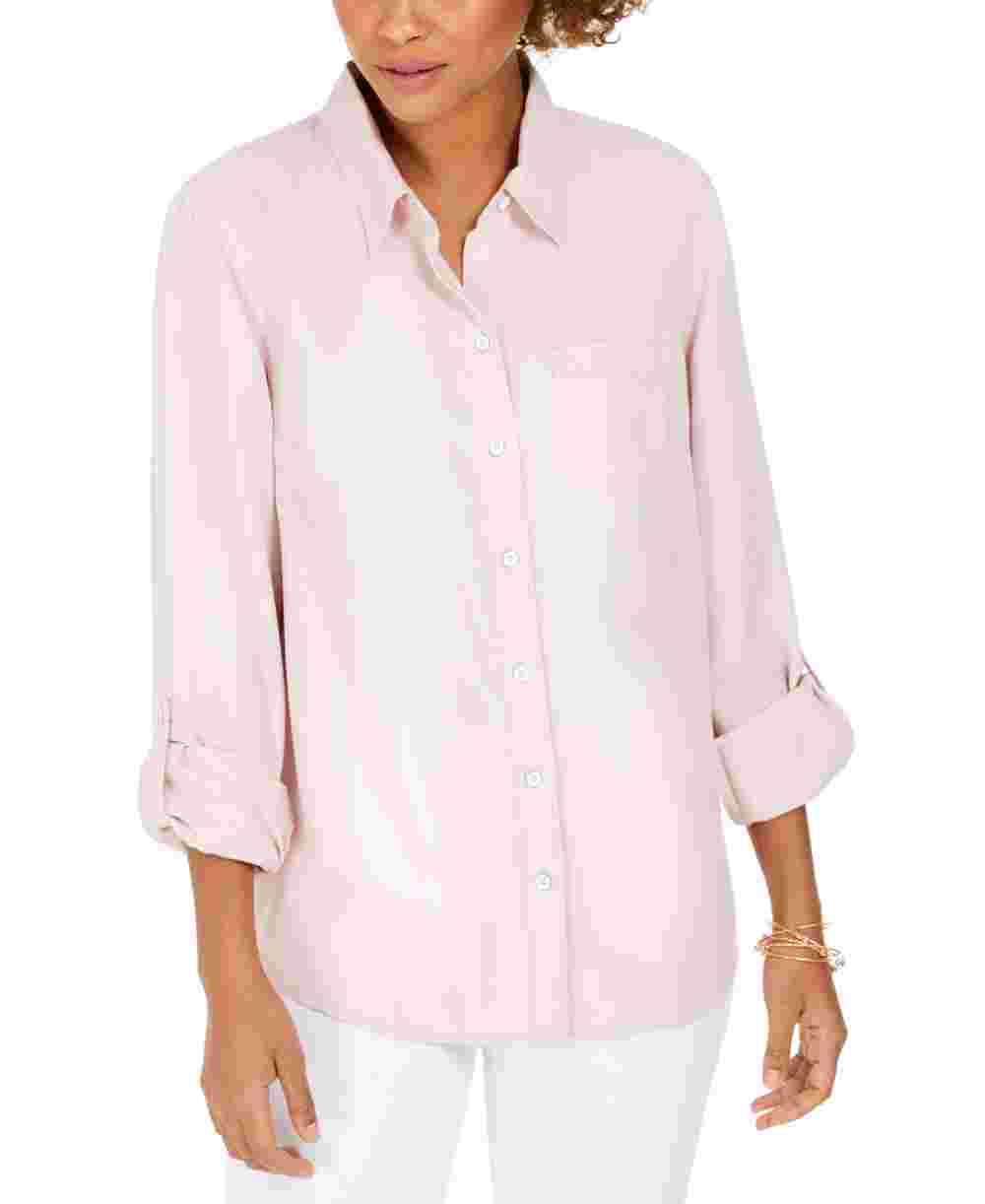 Style & Co Women's One Pocket Shirt Pink Size X-Large