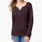 Karen Scott Women's Cotton Henley Topl Brown Large