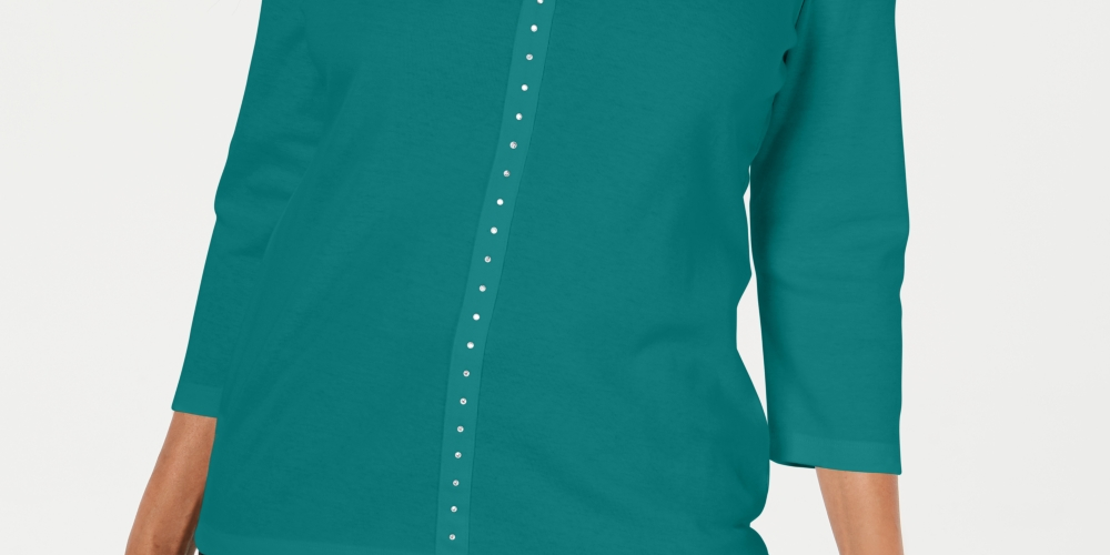 Karen Scott Women's V Neck Studded Top Blue Size X-Small