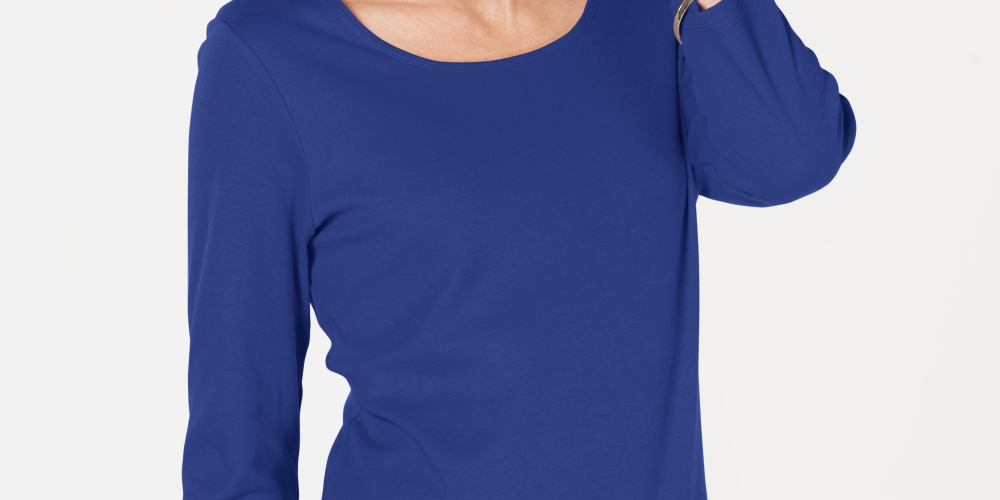 Karen Scott Women's Cotton 3/4 Sleeve Top Blue Size X-Large