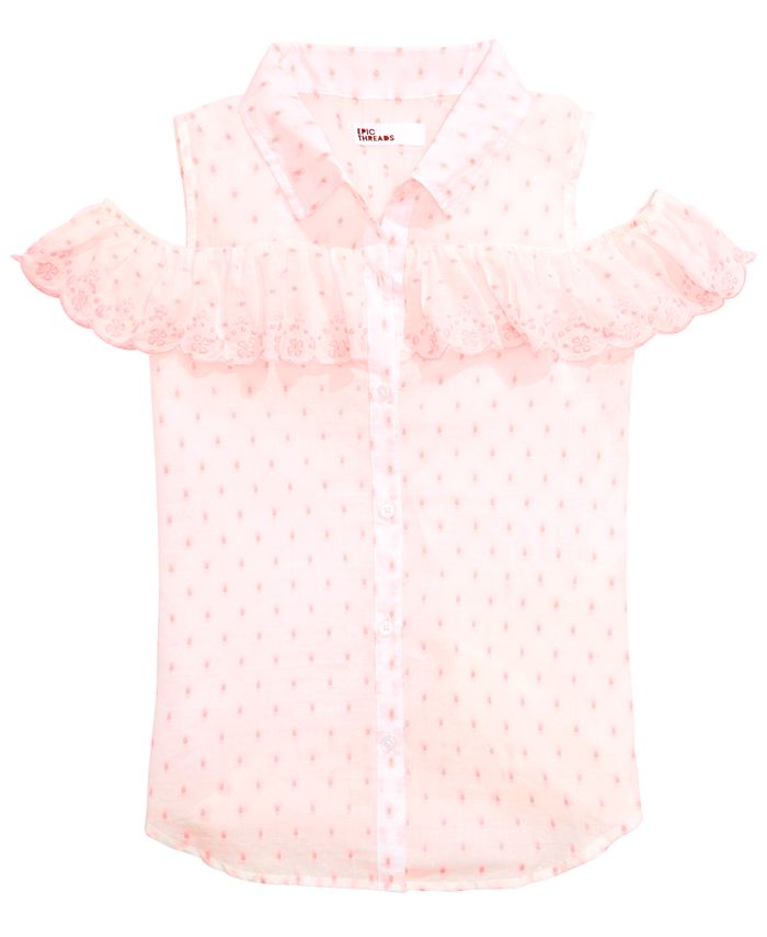 Epic Threads Big Girl's Scalloped Ruffle Cold Shoulder Shirt Pink Size X-Large