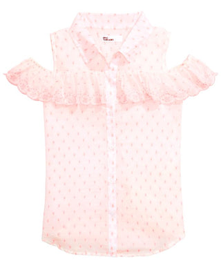 Epic Threads Big Girl's Scalloped Ruffle Cold Shoulder Shirt Pink Size X-Large