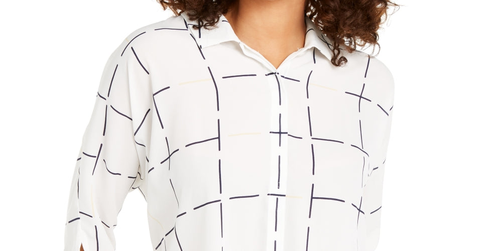 Alfani Women's Printed Tie Cuff Top White Size Petite L