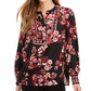 Charter Club Women's Mixed Print Henley Top Red Size Petite Small