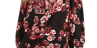 Charter Club Women's Mixed Print Henley Top Red Size Petite Small