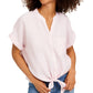 Charter Club Women's Linen Tie Front Button Up Shirt Pink Size Large