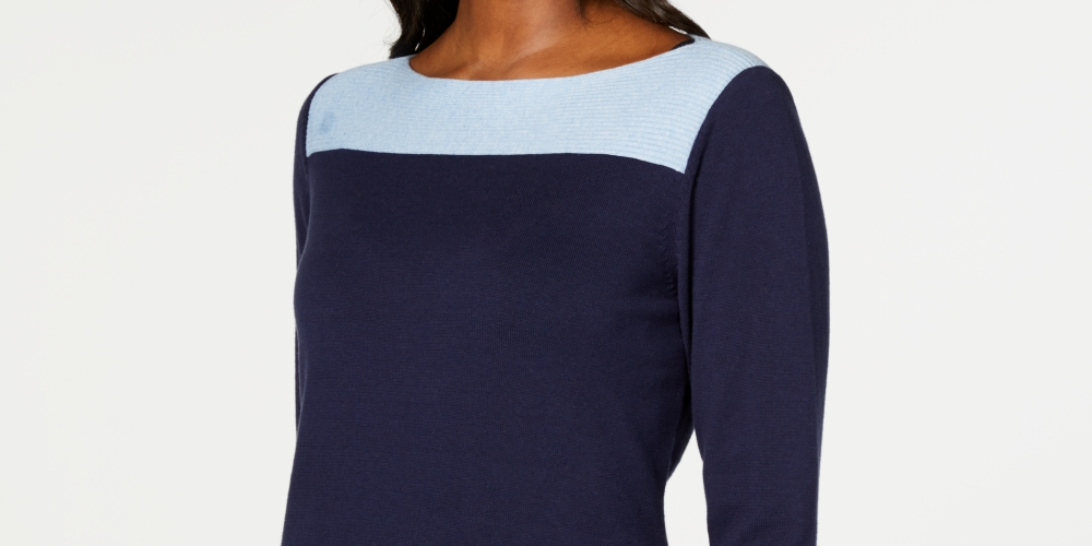 Karen Scott Women's Cotton Button Trim Sweater Blue Size Petite Small