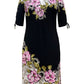 JM Collection Women's Kate Bouquet Floral Print Ruched Sleeve Dress Black Size Small