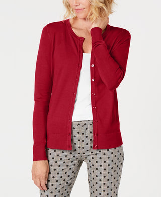 Charter Club Women's Crewneck Cardigan Red Size Petite Medium