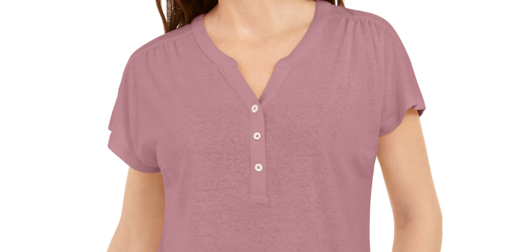 Style & Co Women's Henley Short Sleeve Top Purple Size X-Small