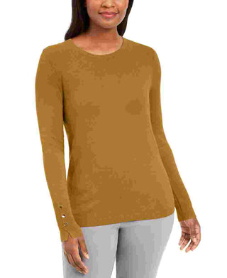 JM Collection Women's Solid Long Sleeve Jewel Neck Top Gold Size Petite Medium