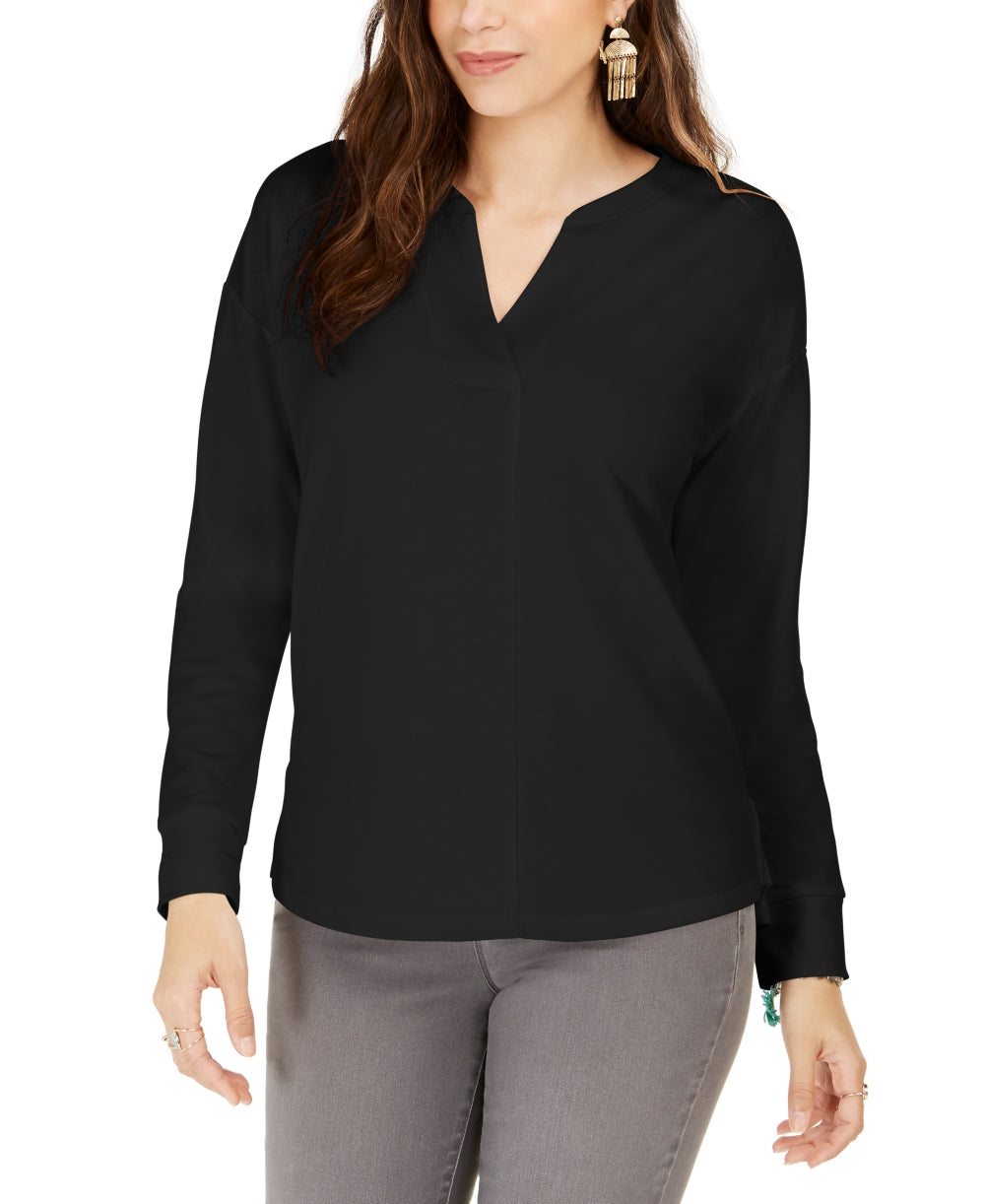 Style & Co Women's Split Neck Top Black Size Small