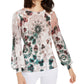 INC International Concepts Women's Printed Blouson-Sleeve Sweater Brown Size Petite M