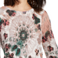 INC International Concepts Women's Printed Blouson-Sleeve Sweater Brown Size Petite M