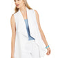 Charter Club Women's Frayed Trim Linen Blend Draped Vest White Size Small