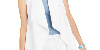Charter Club Women's Frayed Trim Linen Blend Draped Vest White Size Small