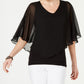JM Collection Women's Solid V Neck Chiffon Overlay Top Black Size X-Larg