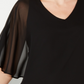 JM Collection Women's Solid V Neck Chiffon Overlay Top Black Size X-Larg
