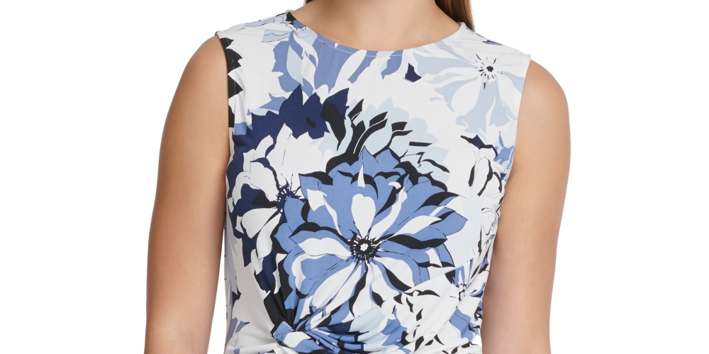 DKNY Women's Floral Print Side Knot Top Blue Size X-Large