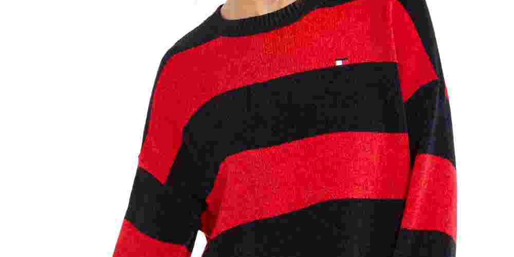 Tommy Hilfiger Women's Colorblock Long Sleeve Crew Neck Blouse Sweater Red Size XL