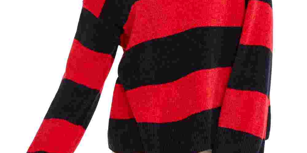 Tommy Hilfiger Women's Colorblock Long Sleeve Crew Neck Blouse Sweater Red Size XL